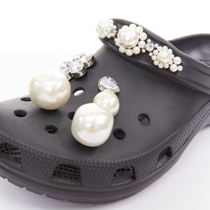 SIMONE ROCHA CROCS black pearl crystal embellished gibbitz clogs US10 EU40