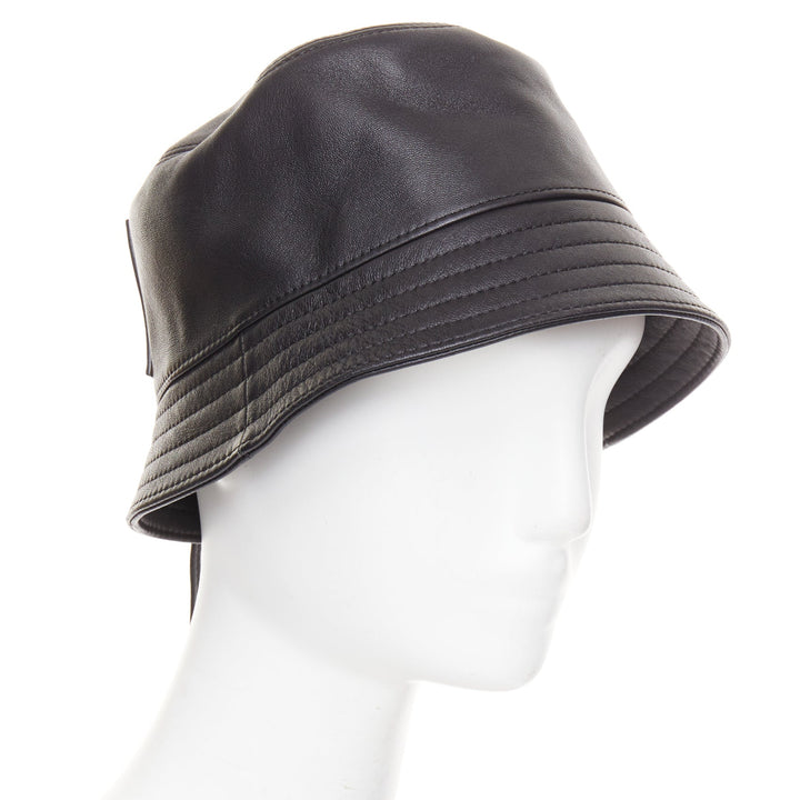 LOEWE 2021 Fisherman black nappa calfskin smooth leather bucket hat 57cm