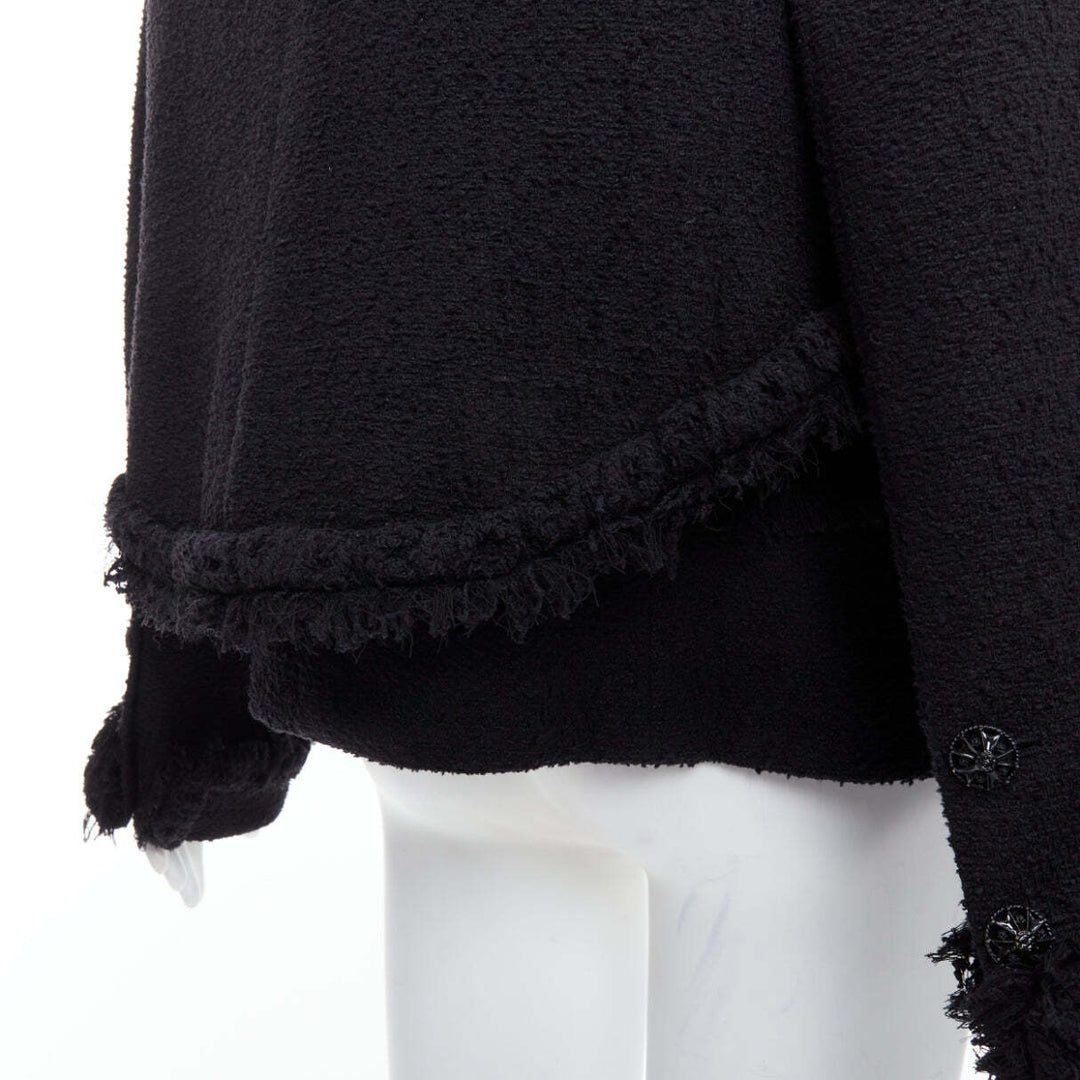 CHANEL 08A Runway black tweed braided fringe tromp loeil 4 pocket jacket FR46