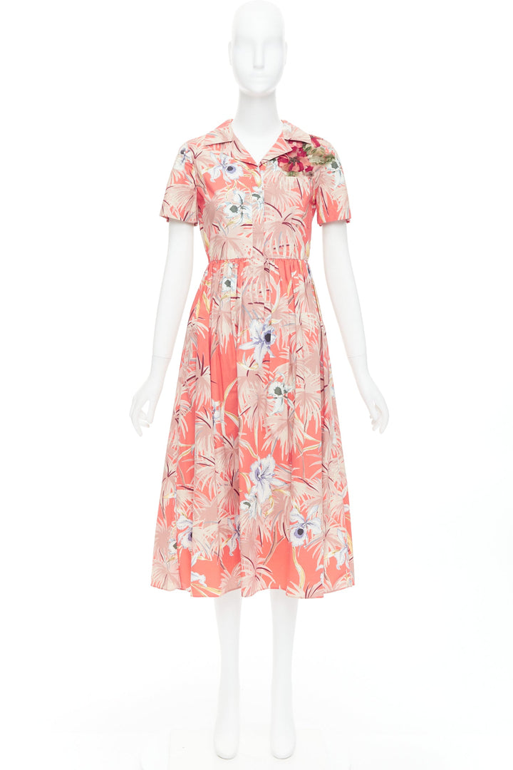 VALENTINO Hawaiian Couture Ruway coral tropical applique shirt dress Sz4 S