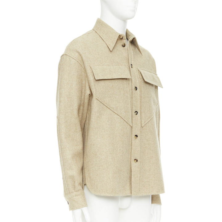 BOTTEGA VENETA 2020 beige double faced wool felt angular pocket overshirt EU38 S