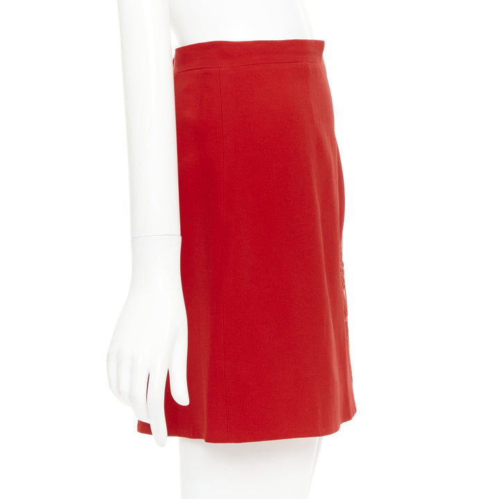 CHRISTOPHER KANE red heart embroidered cut out side A-line skirt UK8 S