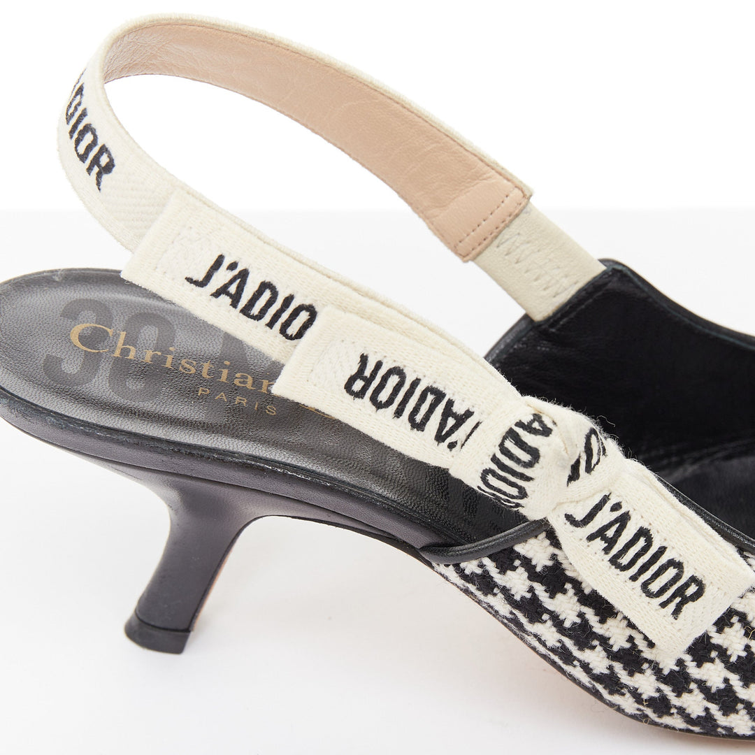 CHRISTIAN DIOR 2019 J'Adior black white houndstooth Ribbon sling pumps EU37.5D