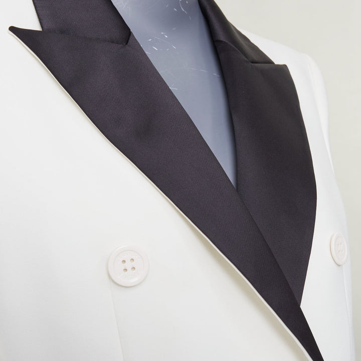 ALEXANDRE VAUTHIER off white black satin lapel double breasted tuxedo jacket