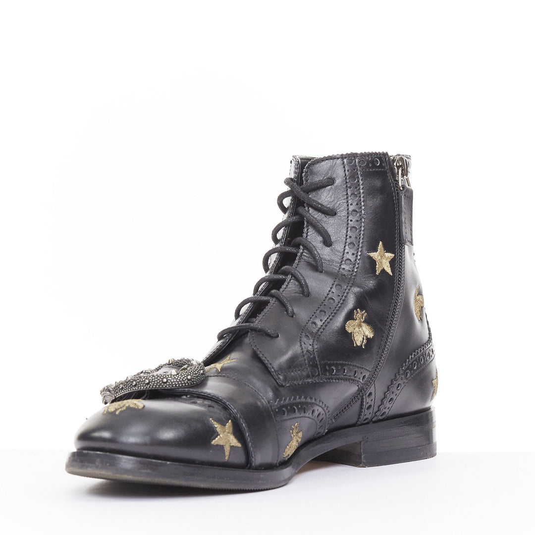 GUCCI 2018 Runway Queercore bee star embroidery leather brogue boot EU39.5 UK6.5