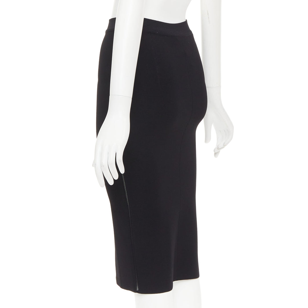 OSCAR DE LA RENTA P16 black lattice cut out side high waisted pencil skirt XS