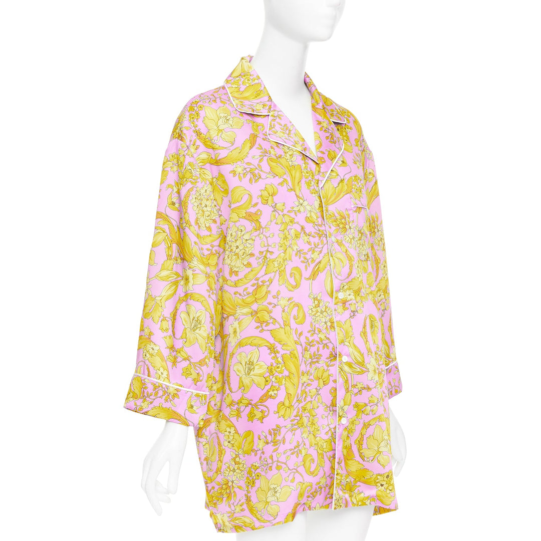 VERSACE 100% silk Signature Barocco Baroque pink gold print pajama shirt Sz.4 XL