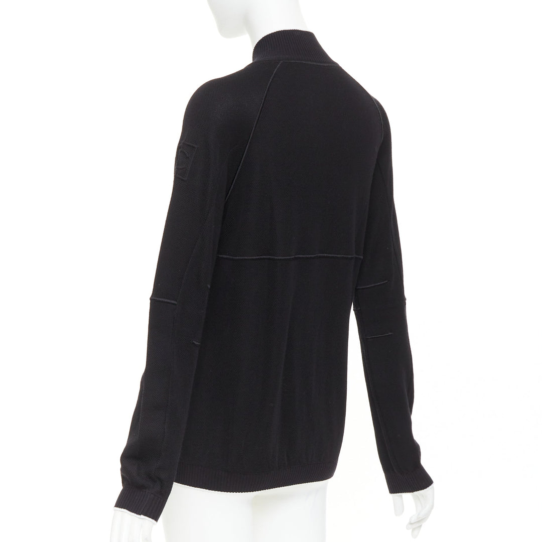 CHANEL SPORTS 09P black technical knit embroidered logo zip-up jacket FR40 L