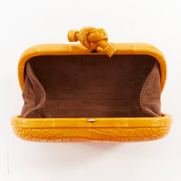 BOTTEGA VENETA Pochette Knot yellow exotic leather minaudiere box clutch bag