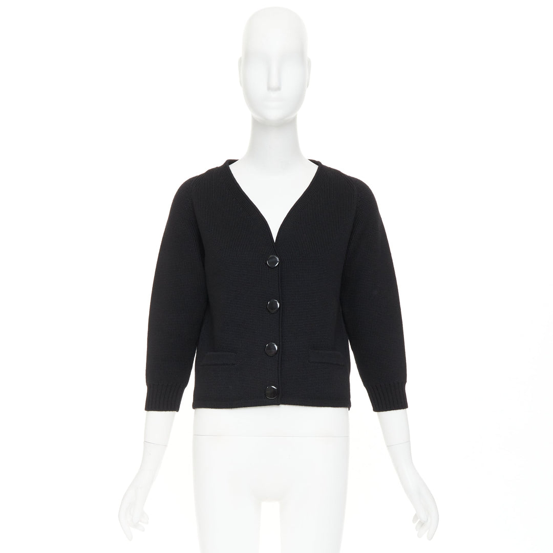 SAINT LAURENT 2014 black heavy knit wool round buttons raglan sleeves cardigan M