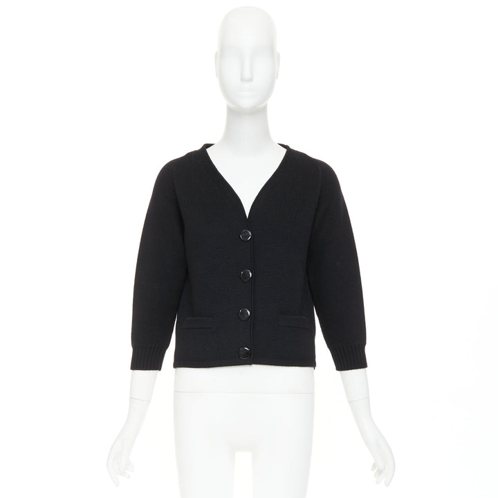 SAINT LAURENT 2014 black heavy knit wool round buttons raglan sleeves cardigan M