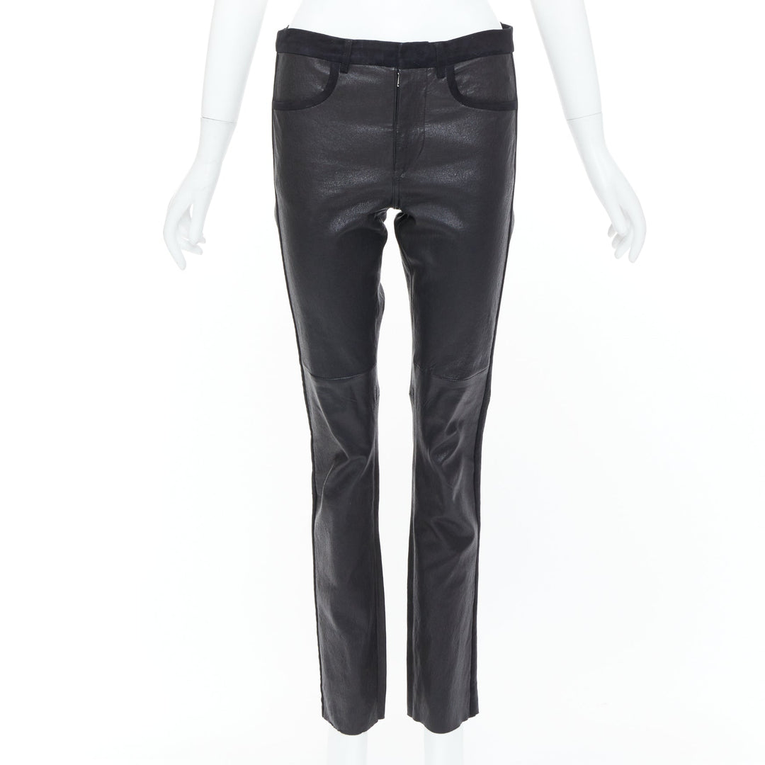 ISABEL MARANT black lambskin leather suede trim mid rise skinny pants FR36 S
