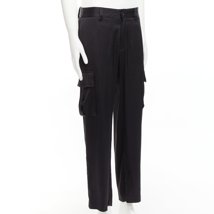VERSACE 100% silk black cargo pockets wide leg trousers pants IT48 M