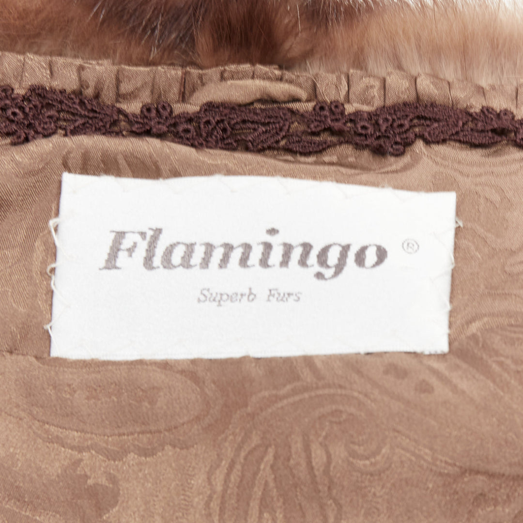 FLAMINGO brown real Russian fur tassel tiered shawl scarf stole
