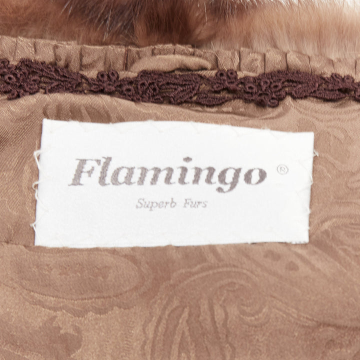 FLAMINGO brown real Russian fur tassel tiered shawl scarf stole