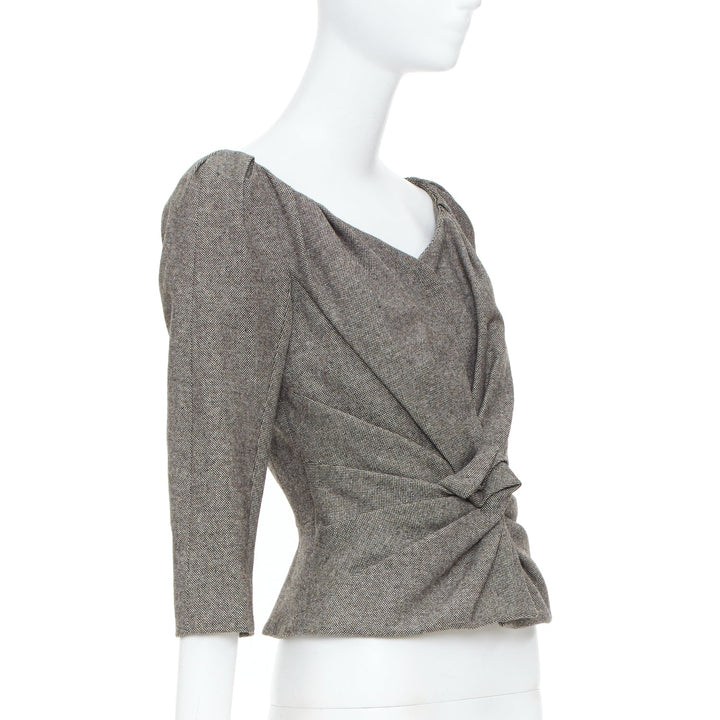 CHRISTIAN DIOR 1998 Runway John Galliano grey wool tweed knot jacket FR36 S