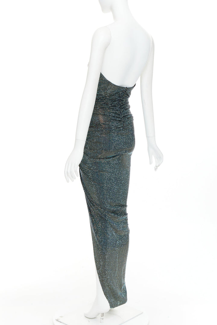 ALEXANDRE VAUTHIER 2021 blue black crystal bustier high slit strapless gown