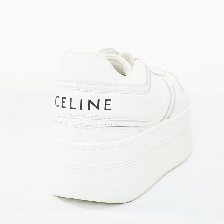 CELINE 2021 Block optic white calfskin leather wedge platform low sneakers EU38