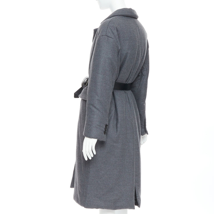 PRADA 2022 grey cashmere wool leather logo belt padded coat IT38 XS