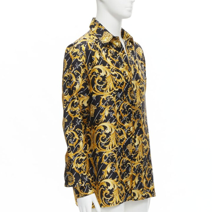 VERSACE 100% silk La Medusa Barocco Gianni Signature black gold shirt EU39 M
