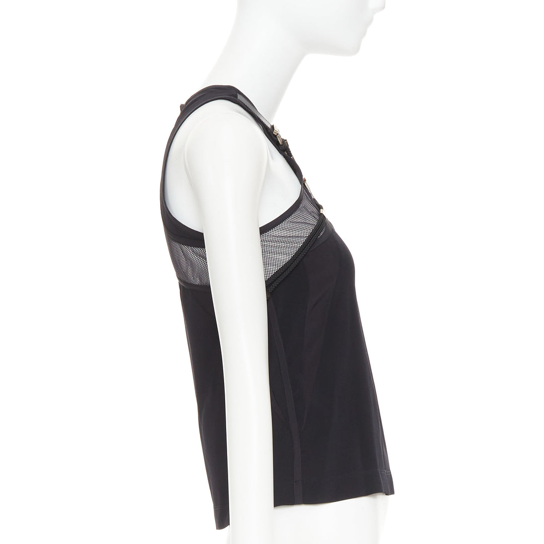 GUCCI 2009 black silk blend metal leather embellished tank top IT38 XS