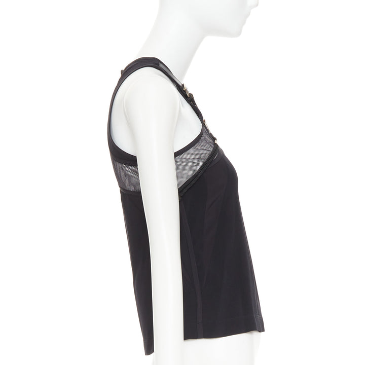 GUCCI 2009 black silk blend metal leather embellished tank top IT38 XS