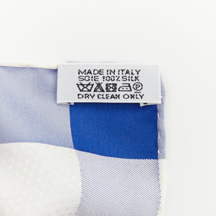 HERMES 90cm tone on tone damask white royal blue stripe frame border silk scarf