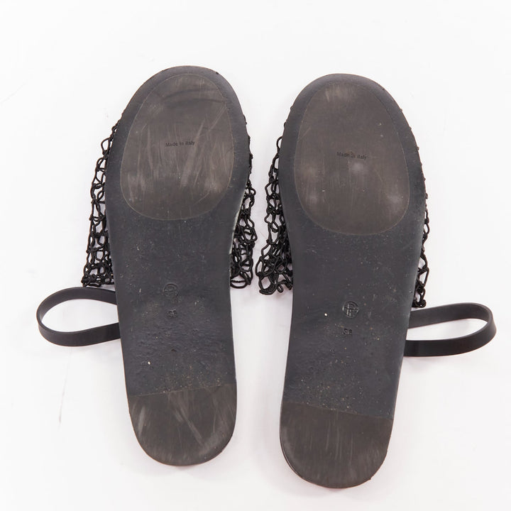 THE ROW 2021 Macrame Net black elastic strap fabric mesh slingback shoes EU36