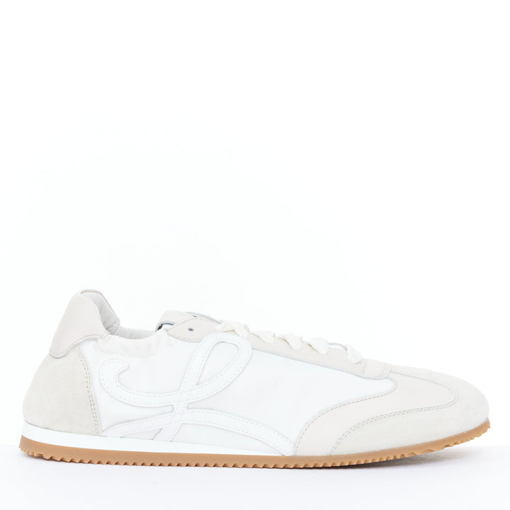 LOEWE Flow Runner white nylon light beige suede classic low top sneaker EU38 US8