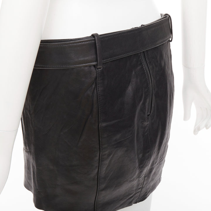 ACNE STUDIOS 2011 Mimi black tumbled lamb leather biker asymmetric skirt FR36 S