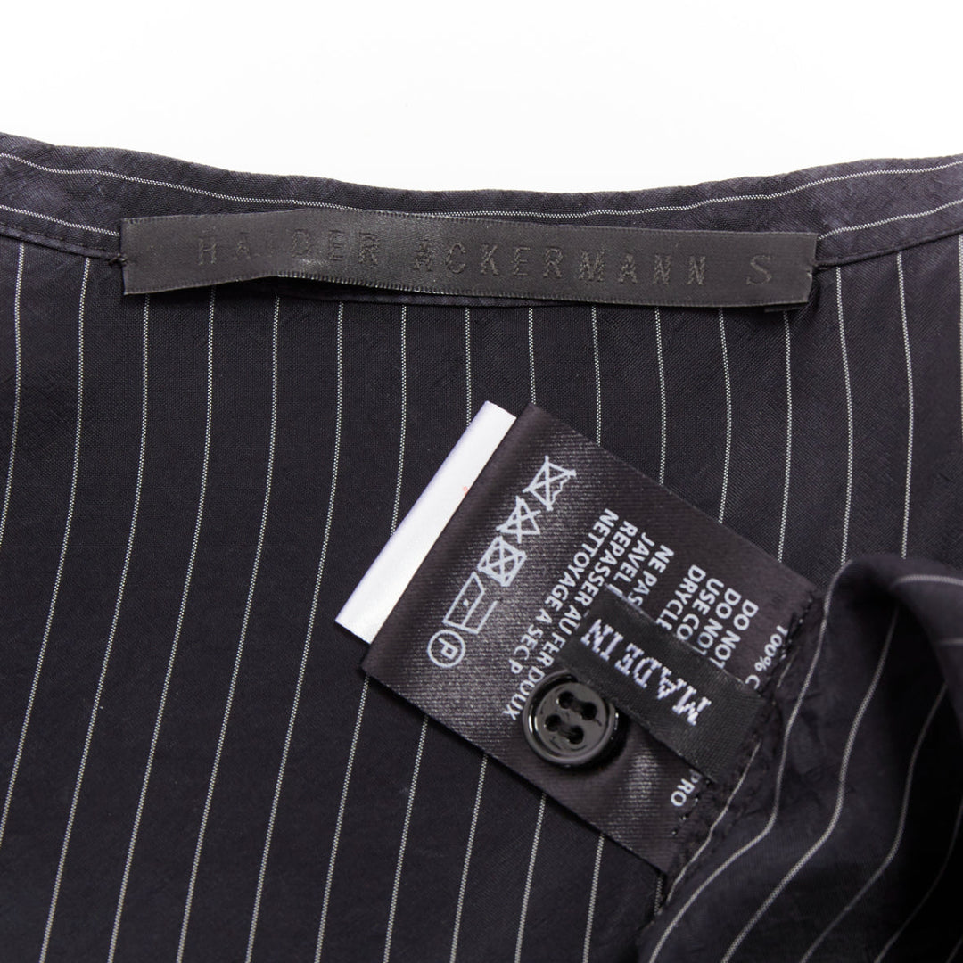 HAIDER ACKERMANN black pinstriped bishop collared half sleeve shirt S