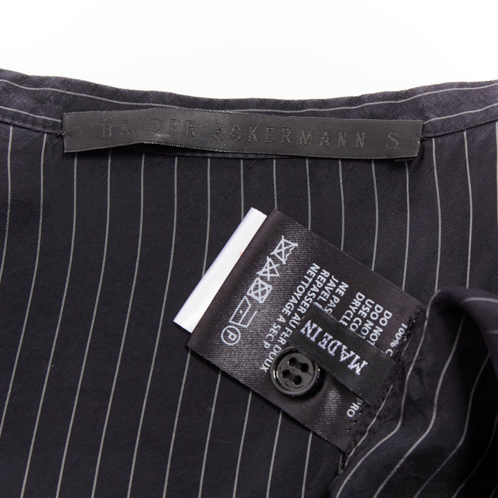 HAIDER ACKERMANN black pinstriped bishop collared half sleeve shirt S