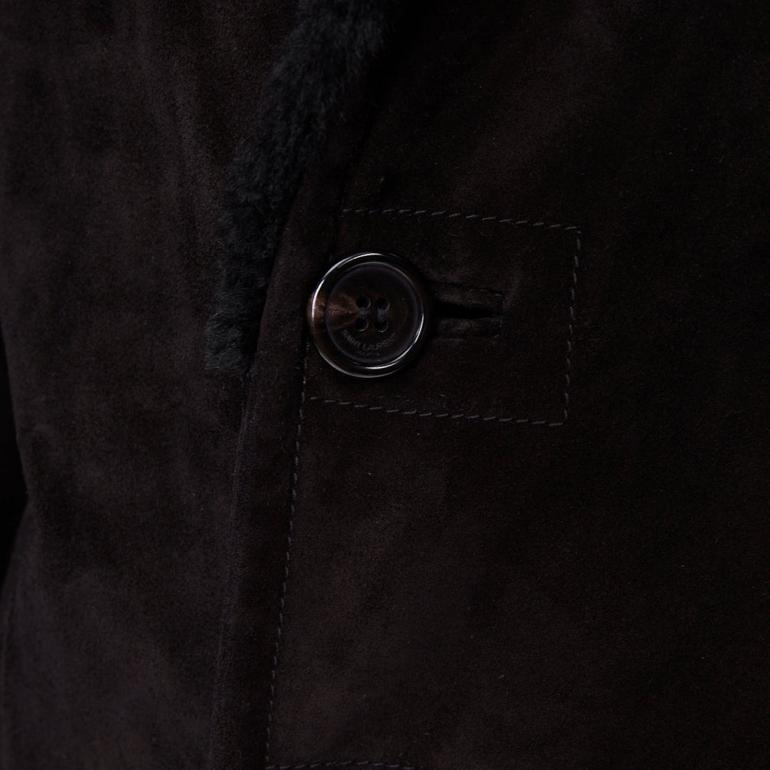SAINT LAURENT 2022 black suede shearling lined double breasted coat EU44 XS
