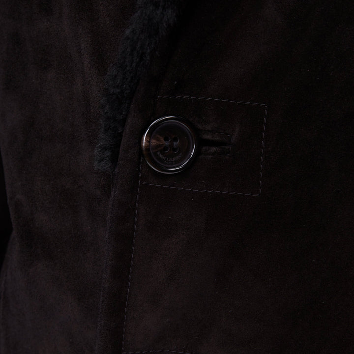 SAINT LAURENT 2022 black suede shearling lined double breasted coat EU44 XS