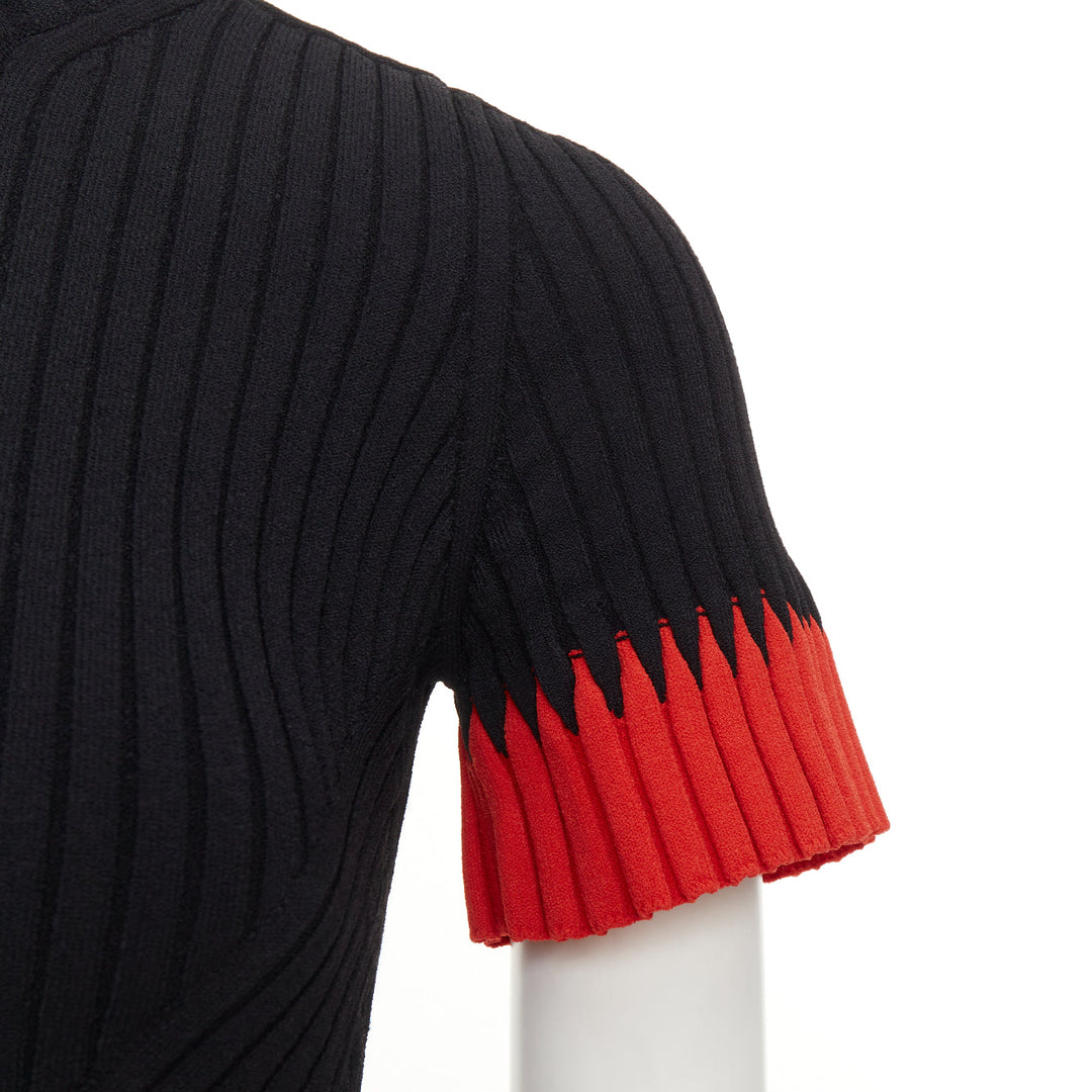 ALEXANDER MCQUEEN 2018 black red chevron bicolor rib knit crop top skirt set XS