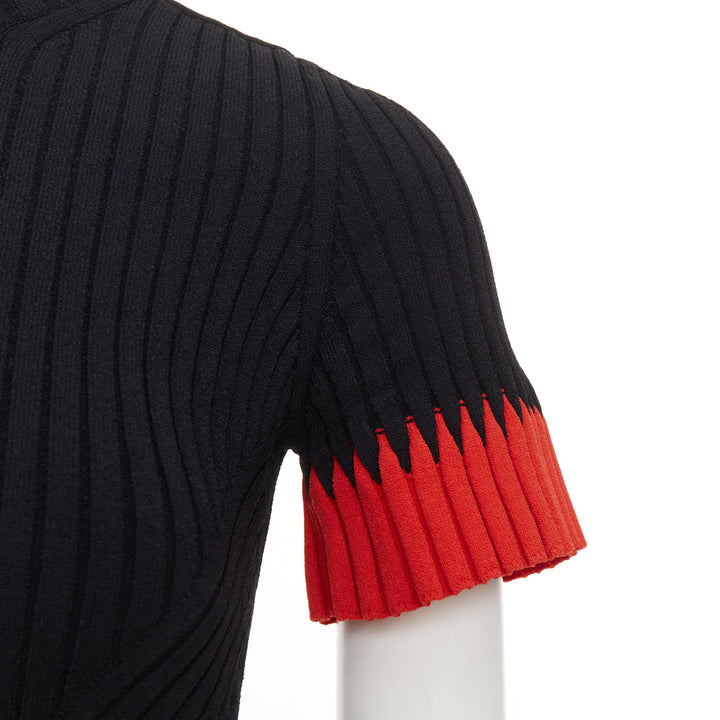 ALEXANDER MCQUEEN 2018 black red chevron bicolor rib knit crop top skirt set XS