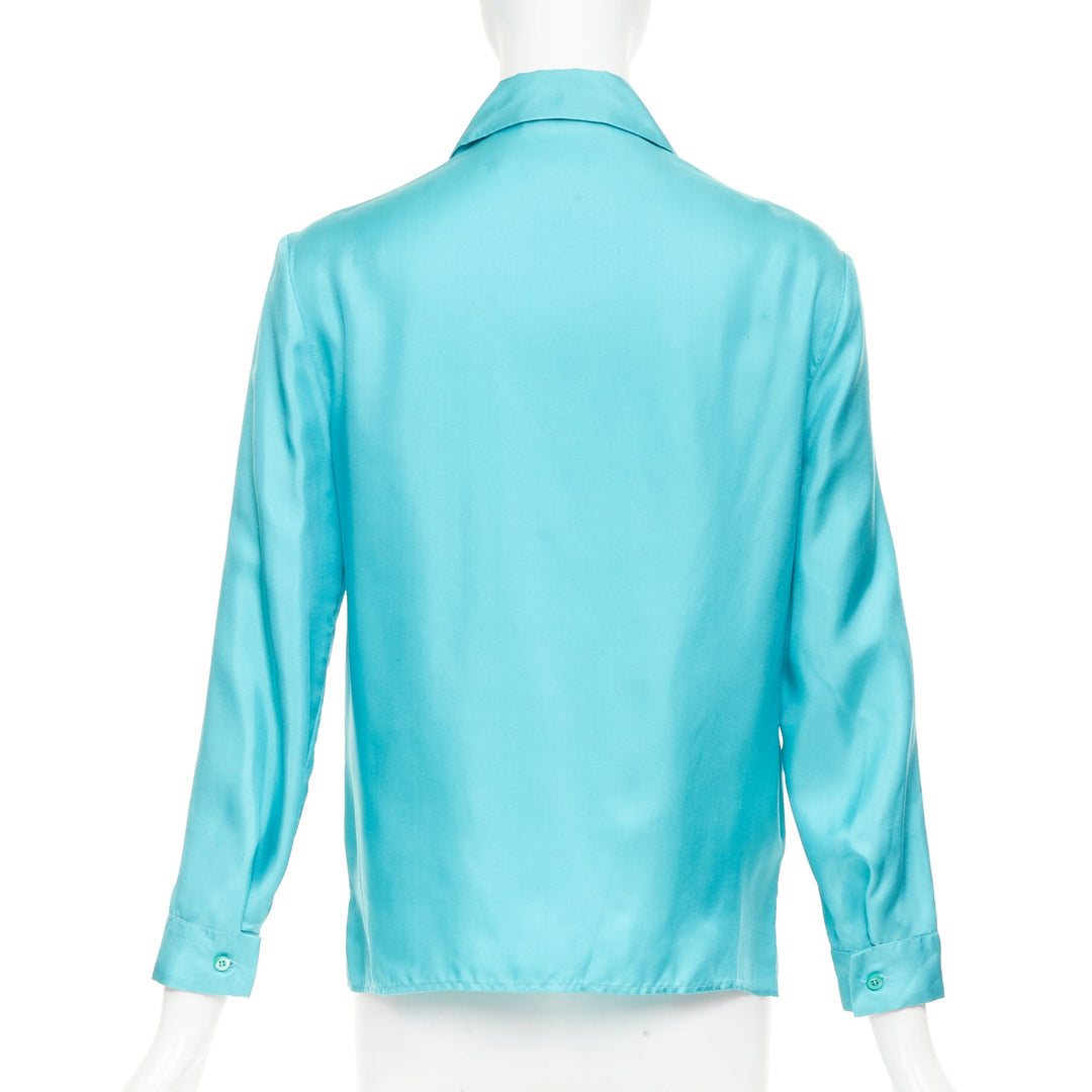 PRADA 2015 100% silk turquoise blue wide collar pocketed button-up shirt IT38 XS