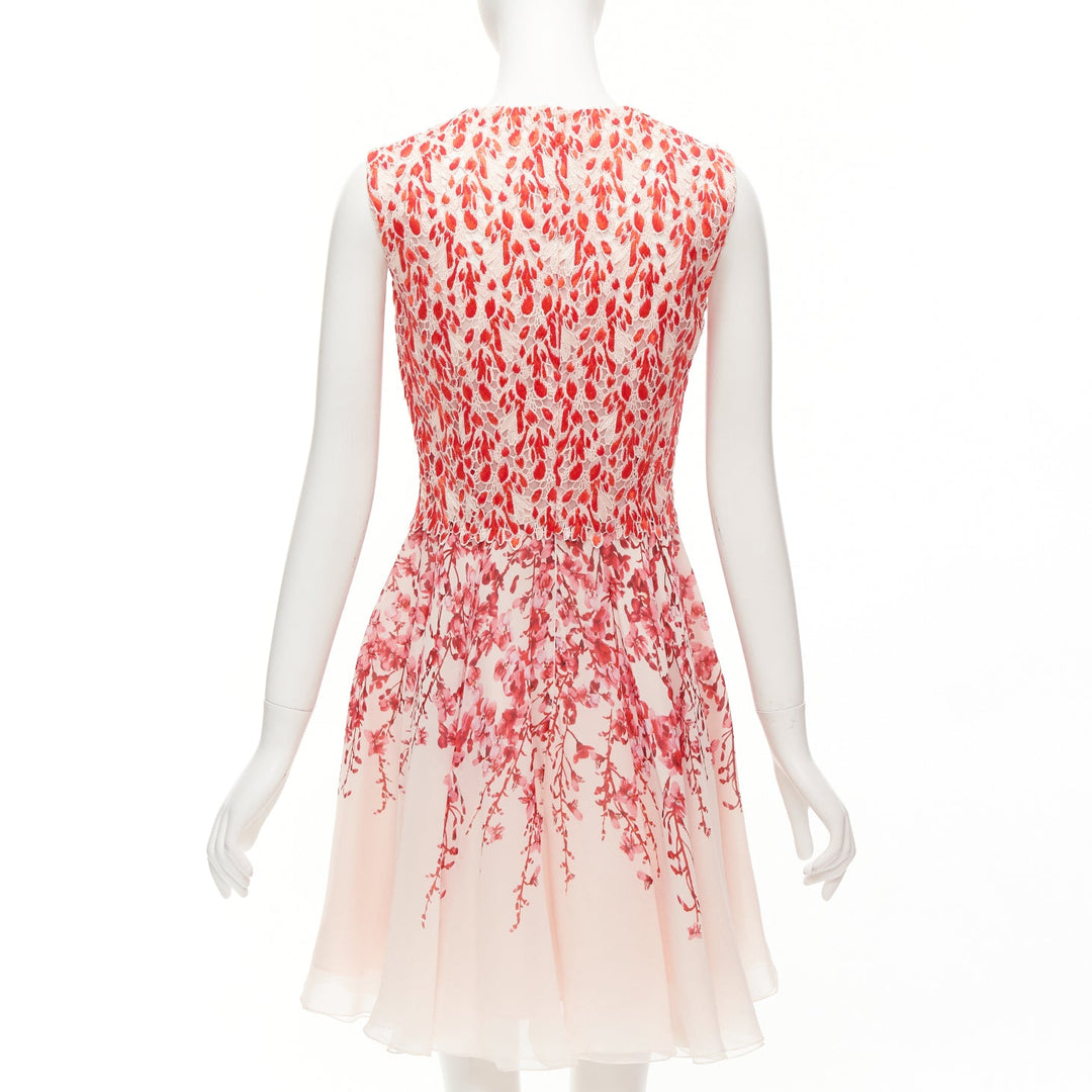 GIAMBATTISTA VALLI 100% silk red pink floral embroidery fit flare dress Sz44 M