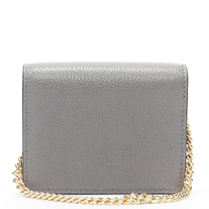 GUCCI 570660 Zumi grey leather GG Horsebit bi-fold wallet on chain mini bag