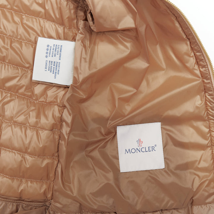 MONCLER beige lambskin leather goose down lightweight  padded puffer Sz1