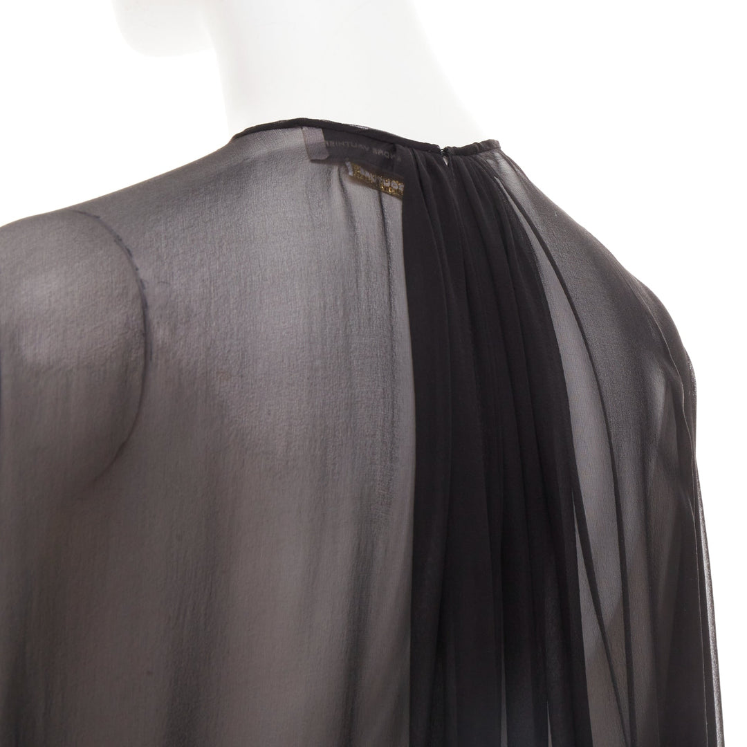 ALEXANDRE VAUTHIER COUTURE black sheer flowey cape sleeve asymmetric cape kaftan