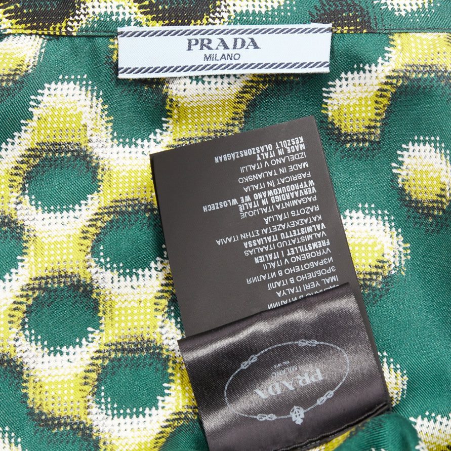 PRADA 2015 100% silk green yellow molecular geometric print shirt IT38 XS