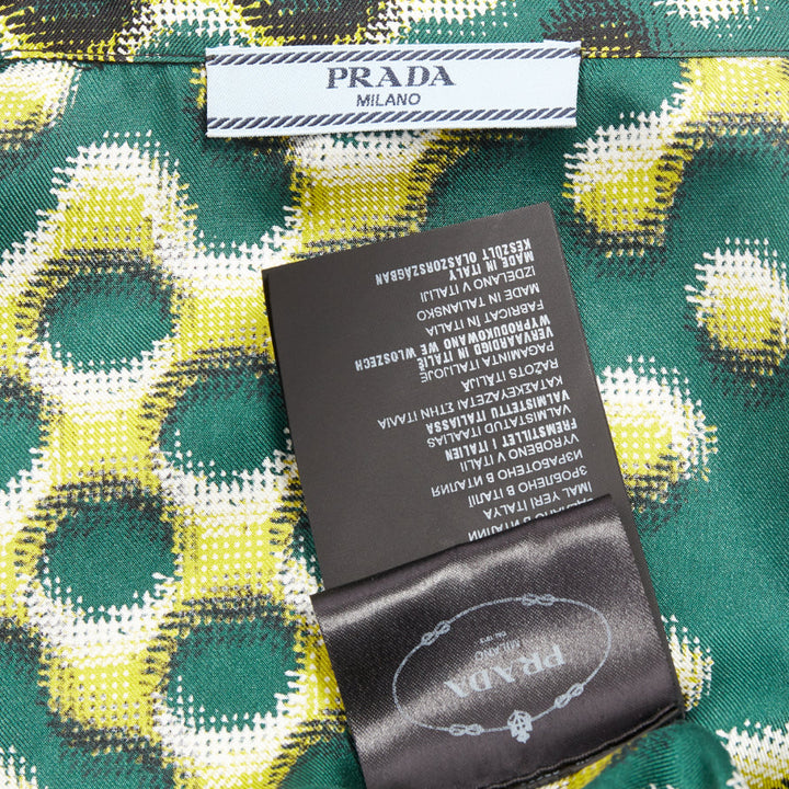 PRADA 2015 100% silk green yellow molecular geometric print shirt IT38 XS