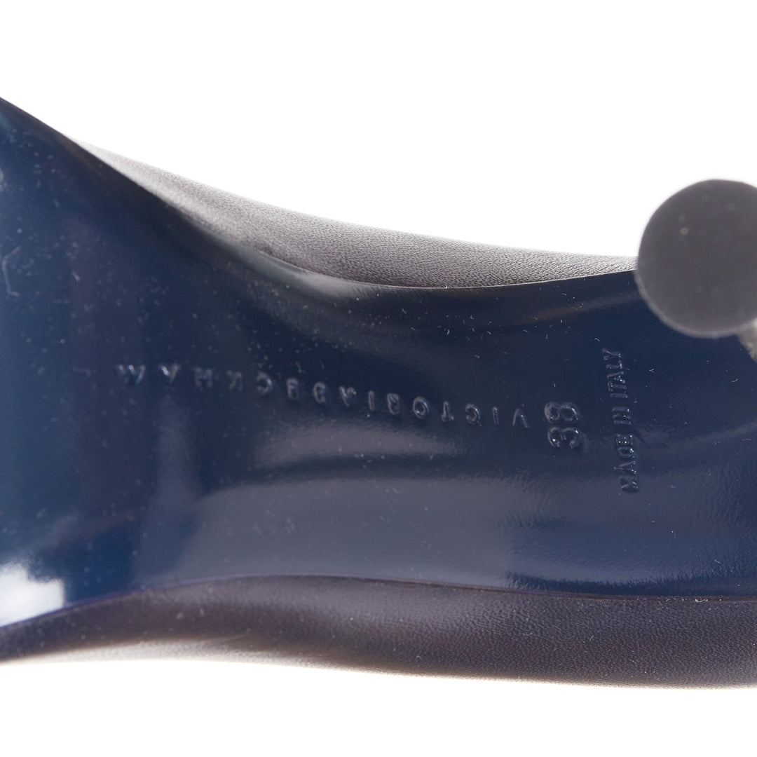 VICTORIA BECKHAM Pin dark navy blue smooth leather silver nail heel pumps EU38