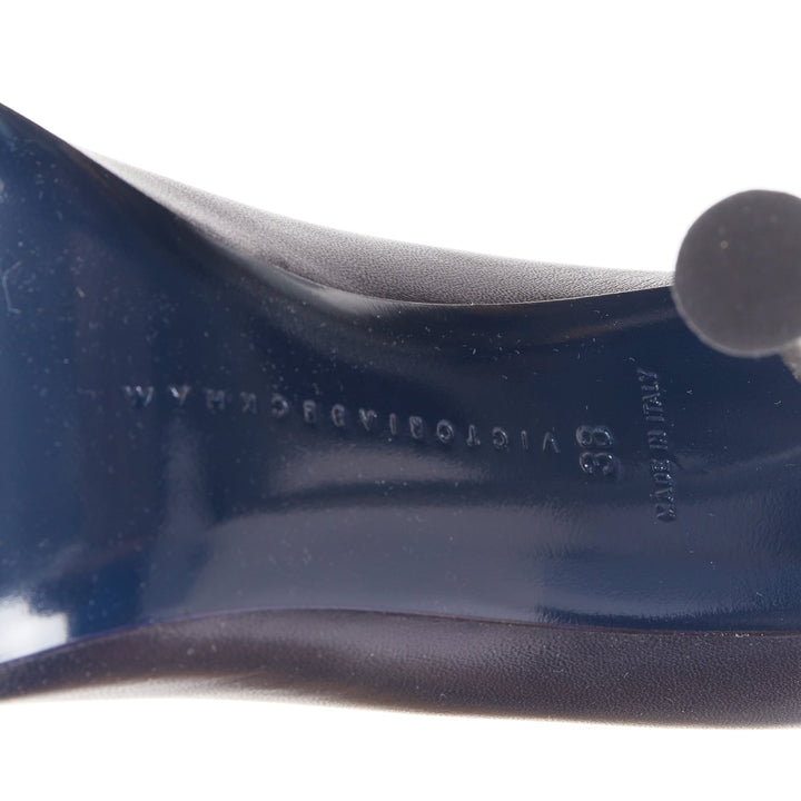 VICTORIA BECKHAM Pin dark navy blue smooth leather silver nail heel pumps EU38