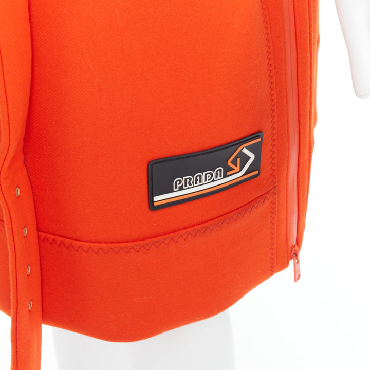 rare PRADA 2018 Runway orange virgin wool belted puffer lined long vest IT38 XS