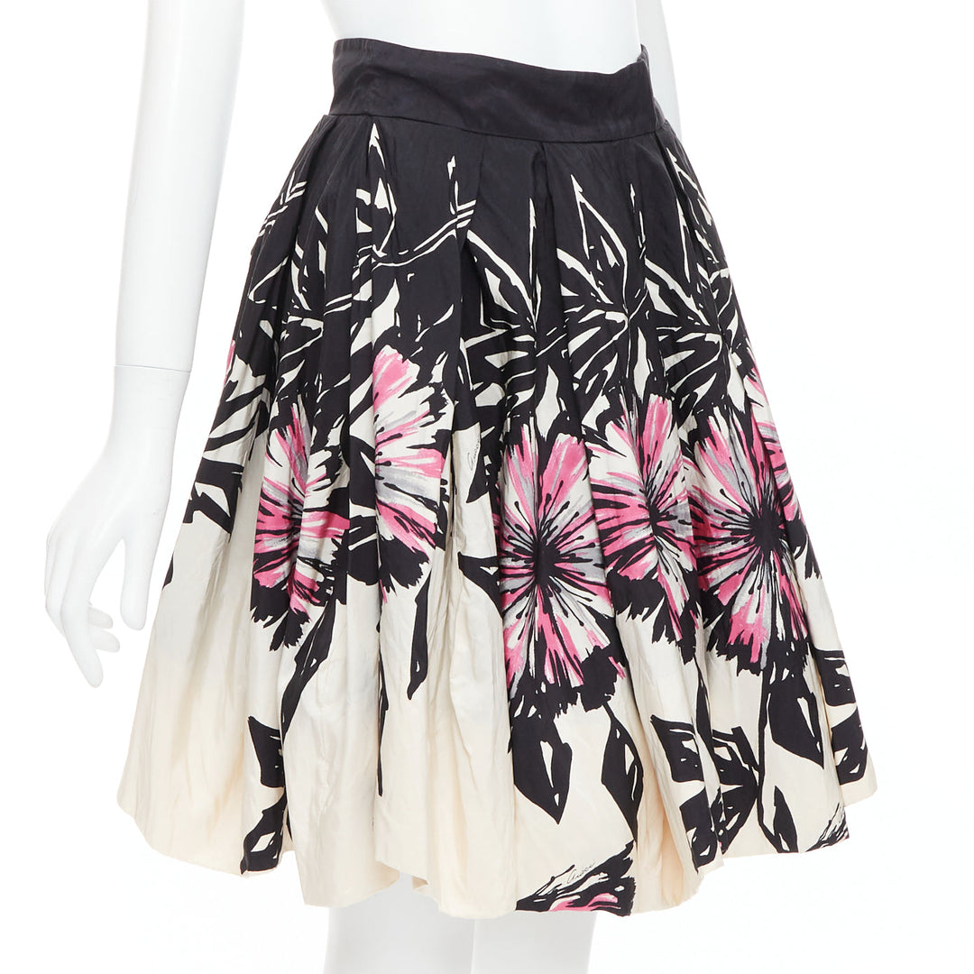 GUCCI 2007 100% silk black cream abstract floral flared bubble skirt IT40 M