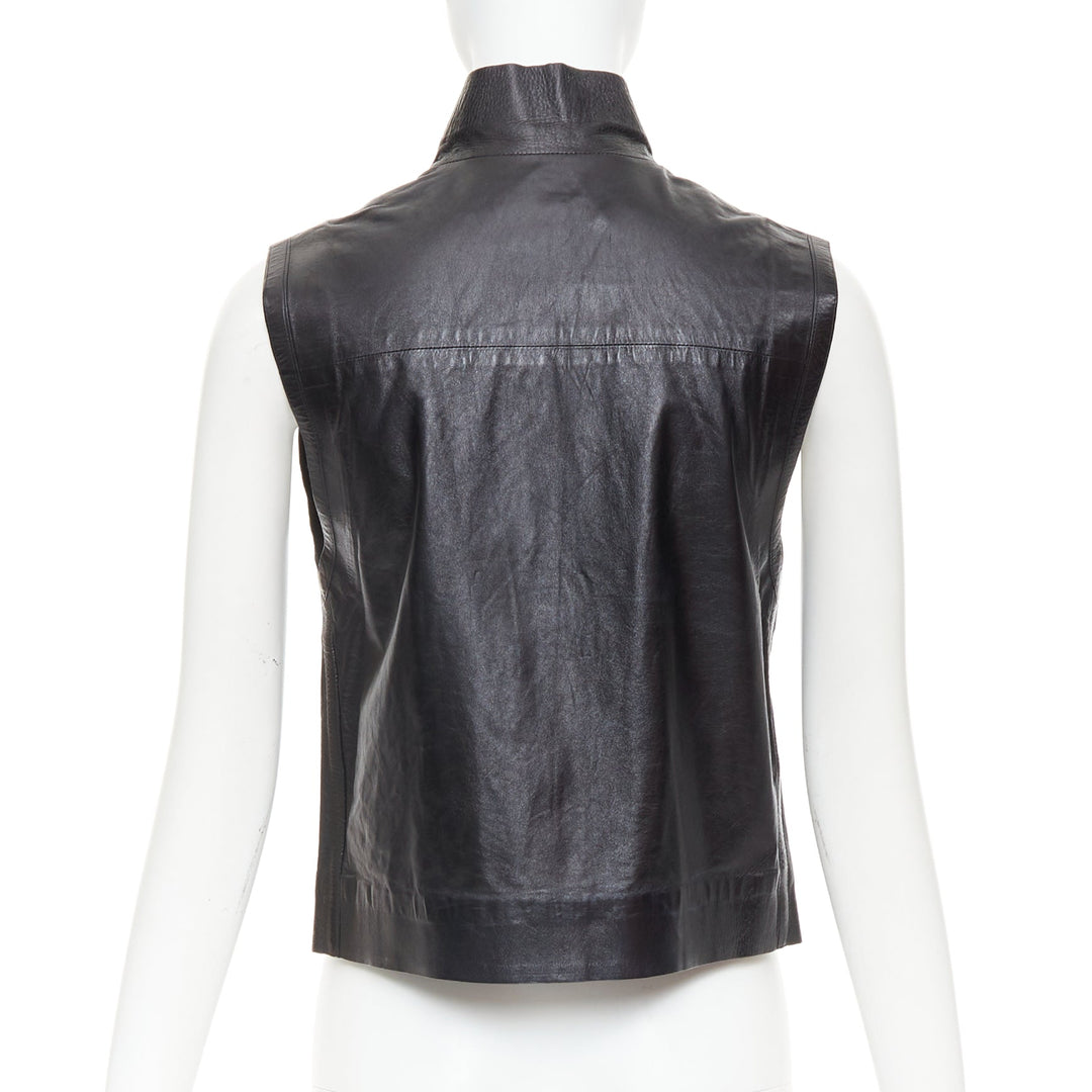 LOUIS VUITTON black leather logo zipper back yoke vest jacket