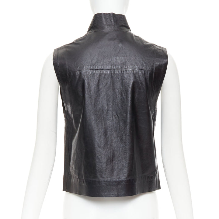 LOUIS VUITTON black leather logo zipper back yoke vest jacket