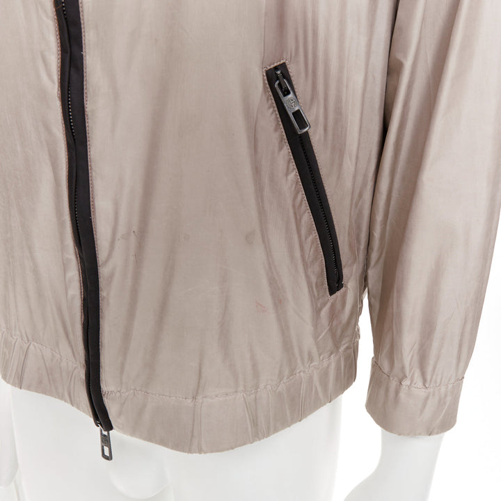 GIORGIO ARMANI champagne silver technical zip up blouson bomber jacket IT48 M